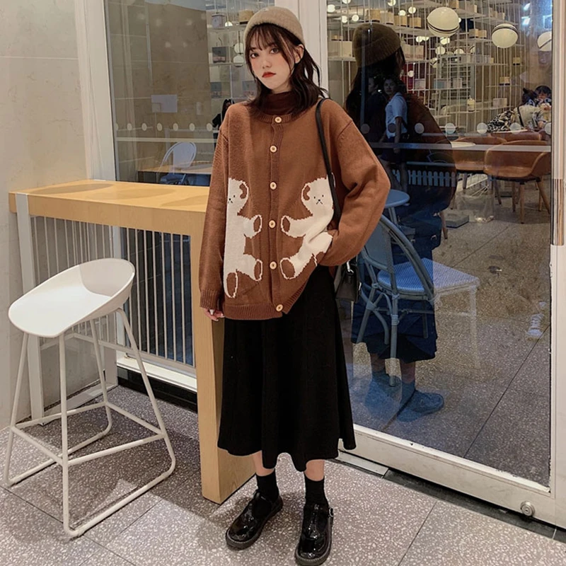 Модный винтажный Женский Осенний вязаный кардиган пальто коричневого цвета