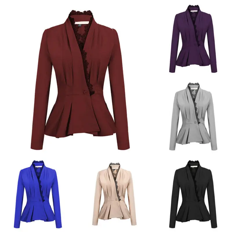 Женская тонкая куртка с баской на одной пуговице и длинным рукавом модная |