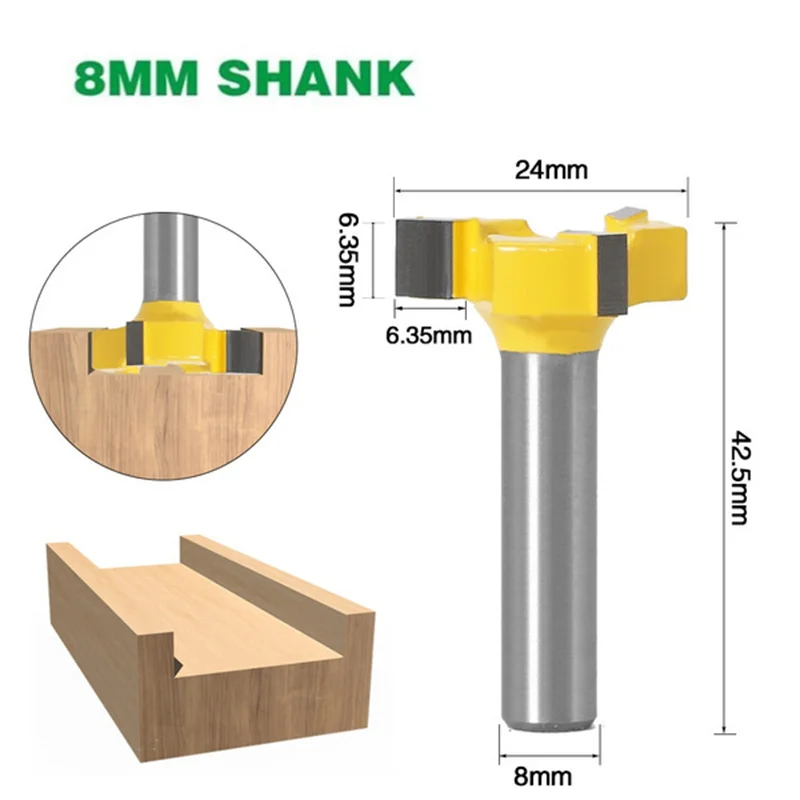 

8mm Shank T Slot bit Wood Cutters Z3 Milling Straight Edge Slotting Milling Cutter Cutting Handle for Wood Woodwork
