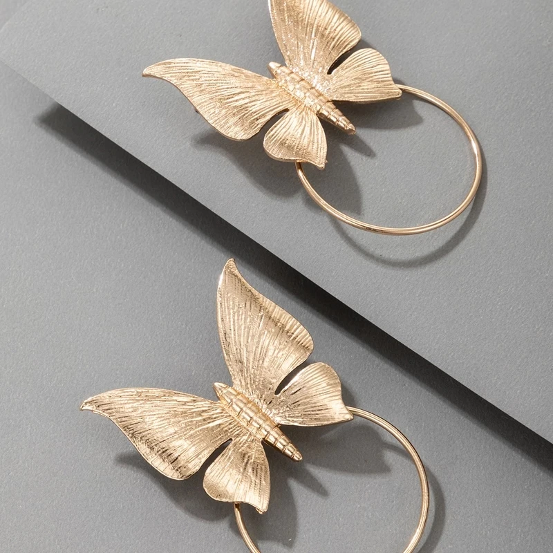 

docona New Trendy Big Butterfly Drop Dangle Earrings for Women Hollow Geometric Gold Color Alloy Metal Wedding Jewelry 18775