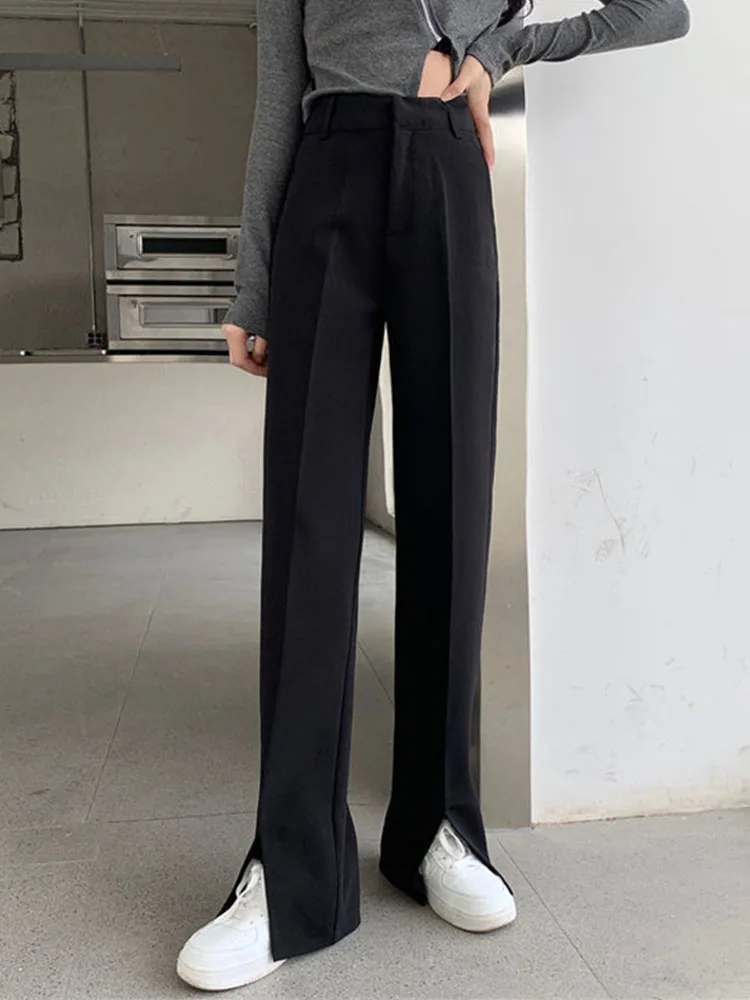 

2021 Summer High Waist Suit Pants Women's Slim Joker Large Size Loose Wide Legs Vertical Straight Pants Plus size dropshipping