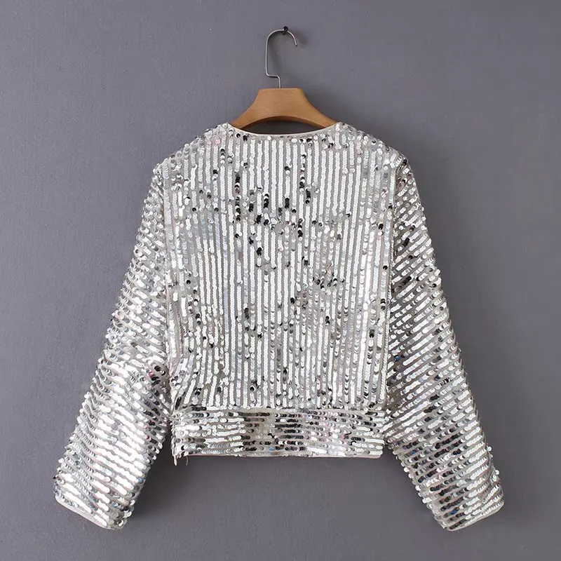 

High Quality Spring and Autumn Women's Sequined Waist Top Coat Nightclub Bling Top