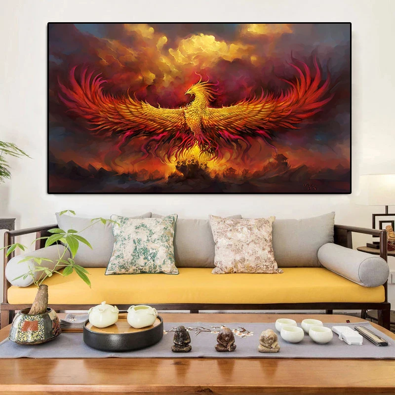 Современная Картина на холсте с рисунком Феникса золотого пламени - купить по
