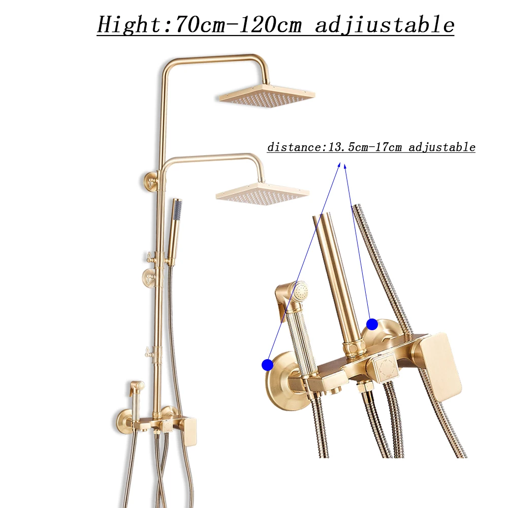 Матовый Золотой смеситель для душа ванной комнаты настенный дождевой ванны 8