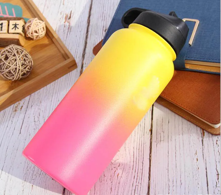 yellow pink 18 унций/32 унций/40 унций стакан колба с вакуумной изоляцией Колба из нержавеющей стали бутылка для воды с широким горлышком на открытом воздухе Спортивная бутылка для воды - Color: yellow pink