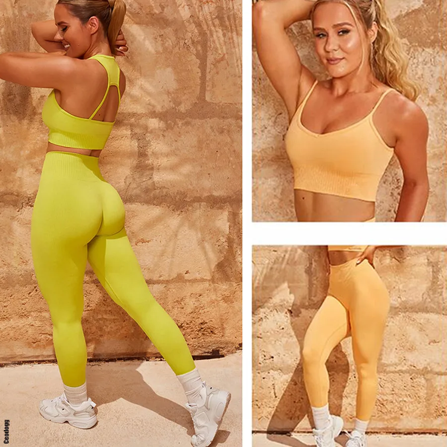 

2022 Women Seamless Vigour Push Up Leggings Yoga Set Sport Outfit Fitness Scoop Sports Bra Gym Clothing Female Altitude Suits