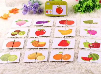 Fruit and Vegetable Граф матч Игра ребенка раннего образования Монтессори игрушки головоломка карты мультфильм автомобиль обучения карман флэш-карты - Цвет: Fruit and Vegetable