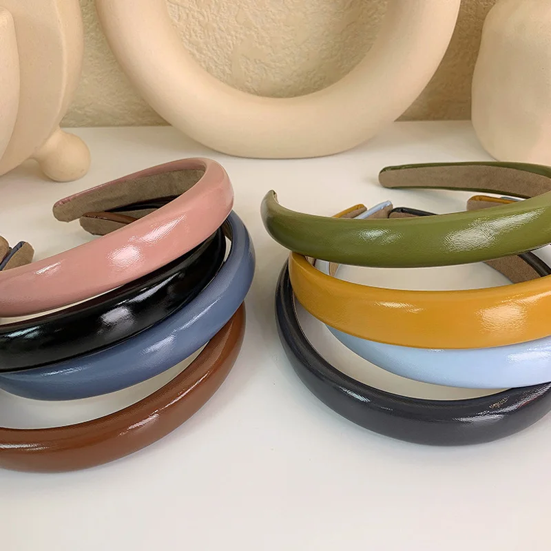 

Повязка для волос из искусственной кожи женская, винтажный ободок с широким ободком, аксессуар на голову