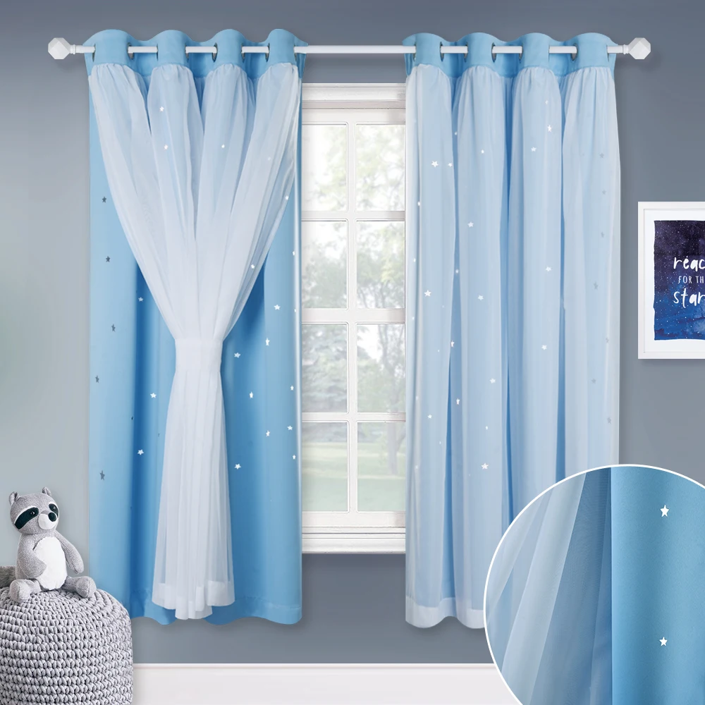 Sky Blue NICETOWN Красивая Звездная принцесса двойное затенение мечтательный розовый затемненный занавес драпировка для Девочки Детская гостиная свадебная комната - Цвет: Sky Blue