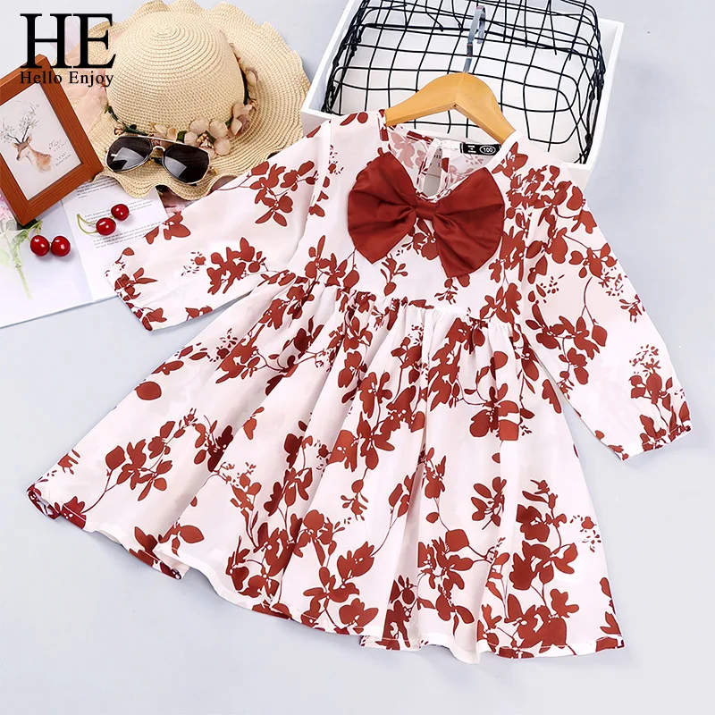 

HE Hello Enjoy Autumn Flower Girl Dresses Big Bow Tie Long Sleeve Princess Dress Party Birthday Toddler Children Costume Vestido