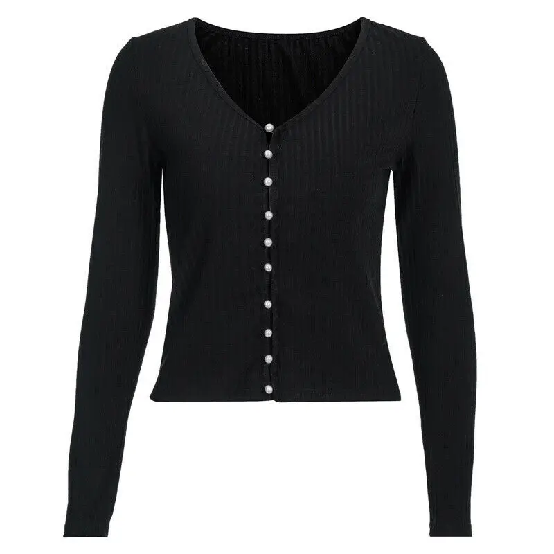 Женский трикотажный свитер с длинным рукавом однотонный кардиган пуговицами и