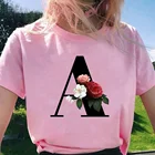 Женская футболка с принтом алфавита, Элегантная футболка с цветочным принтом, 26 цветов, в стиле Харадзюку, 2020