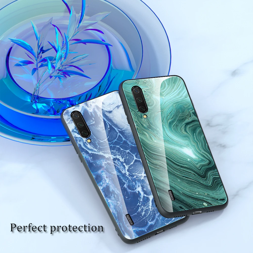 

For Xiaomi Mi 10 Pro 10T POCO X3 NFC CC9pro CC9E 9T Gradient Marble phone Case Mi 9 9SE Note10 Tempered Glass Protective Cover