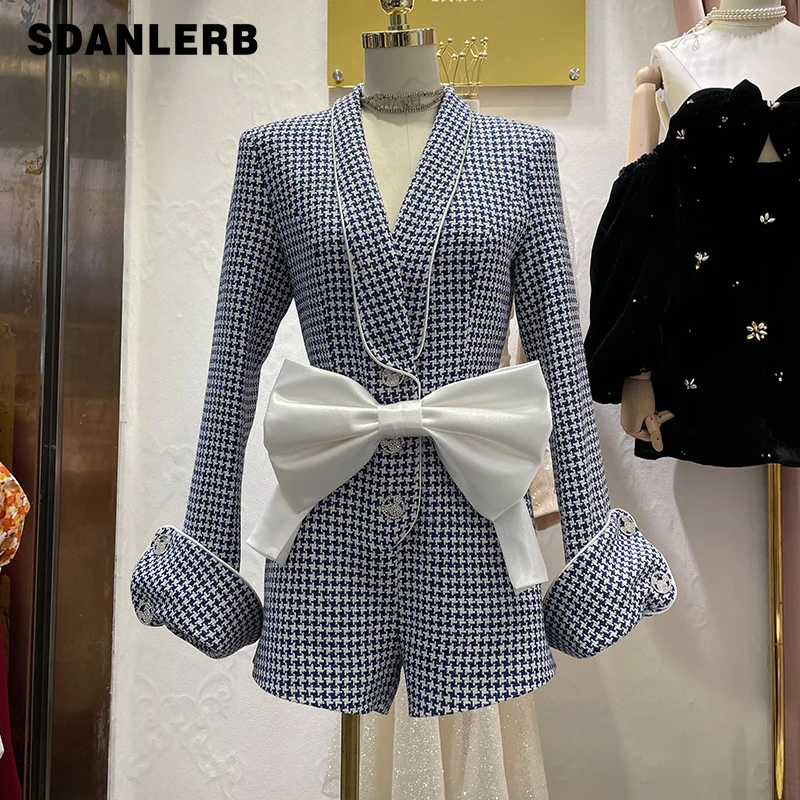

Spring 2022 New Retro Jumpsuit Shorts Women's Slim Temperature Vintage Playsuits Long Sleeve Elegant Suit Romper with Bow Belt