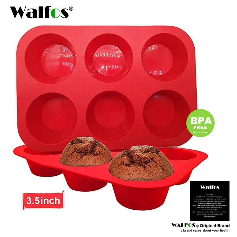 

WALFOS 1 Piece Cake Tools Fondant Bakeware Silicone Metal Non-Stick 6 Cups Cupcake Baking Tools Tray Mousse Cake Mold Muffin Pan