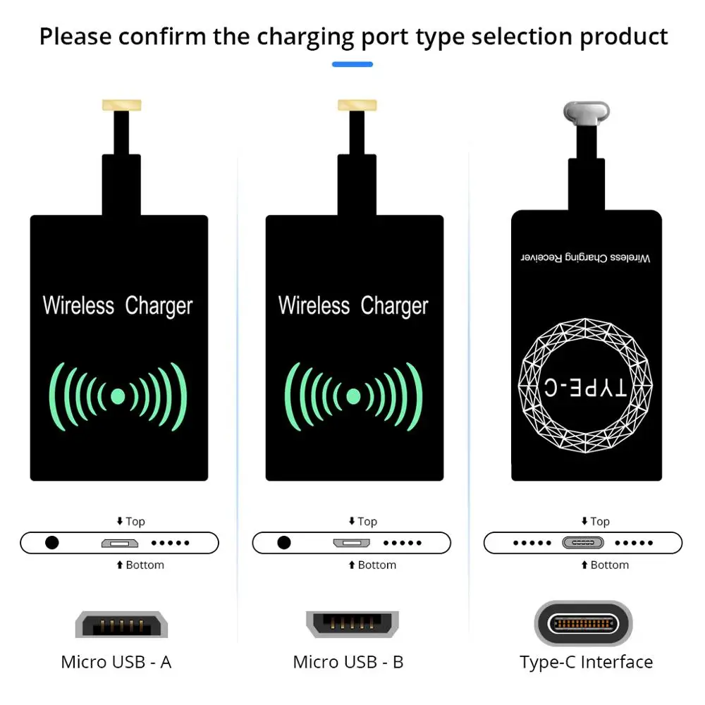 FONKEN USB беспроводной зарядный приемник Универсальный Android Micro usb type-C Qi Беспроводное зарядное устройство Модуль зарядного устройства для мобильного телефона