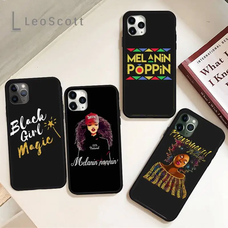 

Afro Black Girl Magic Queen Melanin Poppin Phone Case for iPhone 11 12 pro XS MAX 8 7 6 6S Plus X 5S SE 2020 XR Soft silicone