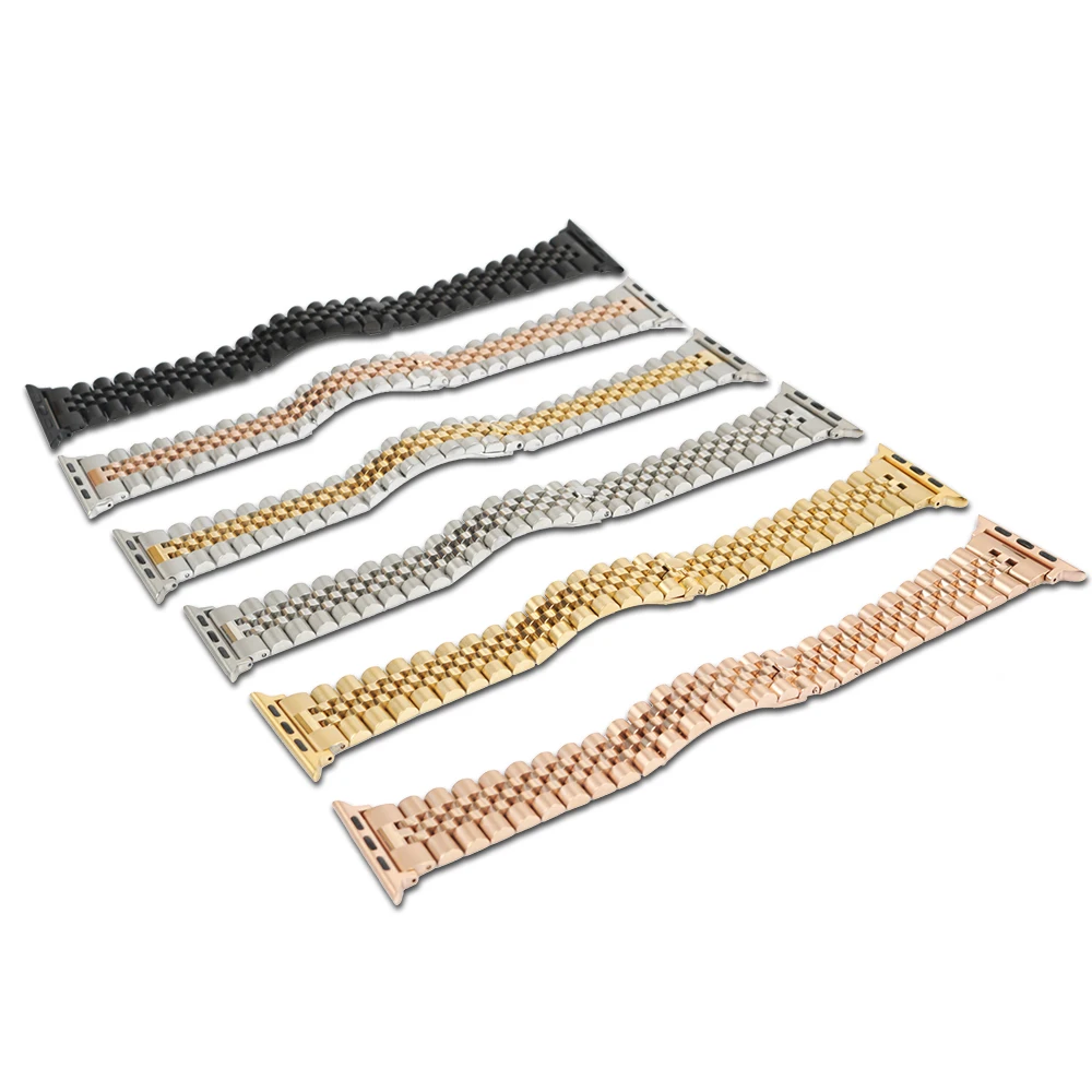 CARLYWET 38 40 42 44mm Solid Stainless Steel Replacement Wrist Bracelet Jubilee Watch Band With Adapter For Iwatch Apple Watch