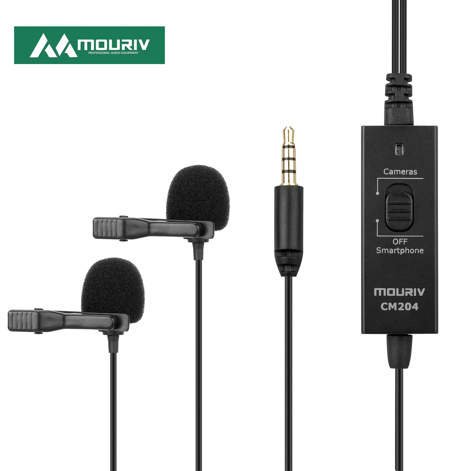 

Двойные петличные микрофоны MOURIV CM204, гарнитура с креплением на лацкане, микрофон, совместимый с камерой, DSLR, Android, смартфоном, планшетом, ПК