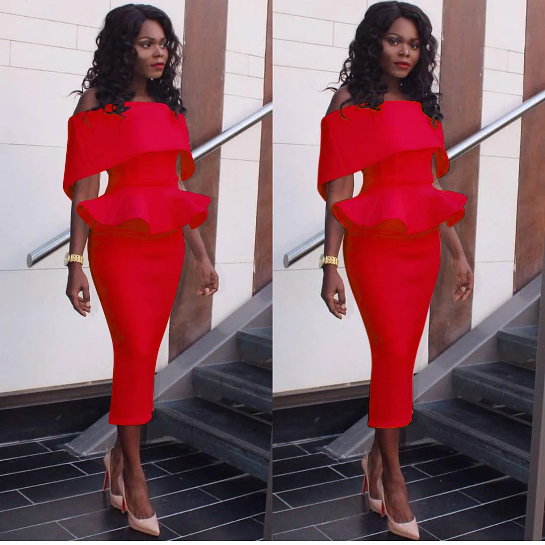 Дашики Африканское платье Mulheres DE Slash шеи отложной Ombro Пеплум Bodycon Vestido