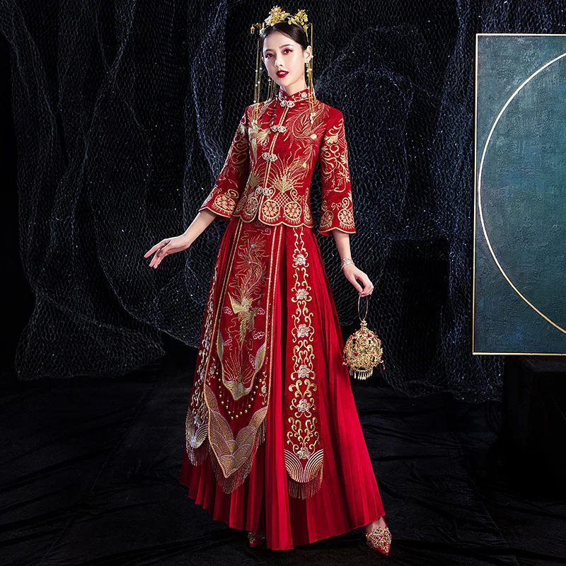 Традиционное китайское свадебное платье с вышивкой Cheongsam Qipao платья в стиле ретро