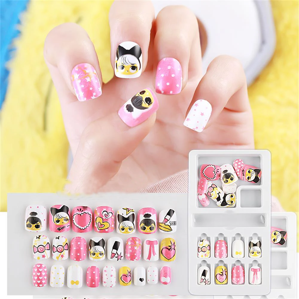 Детские милые накладные ногти в мультяшном стиле яркие для девочек полное