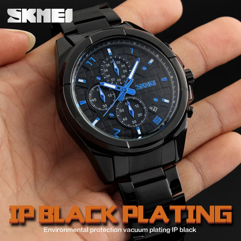 Топ бренд SKMEI Мужские кварцевые часы простой дизайн из нержавеющей стали мужские