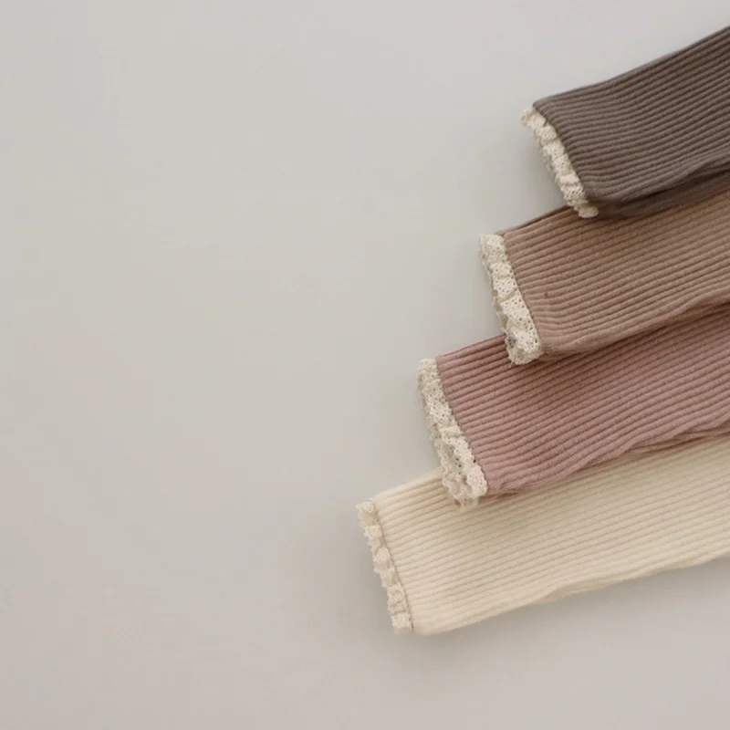 Leggings de estilo coreano para ni&ntilde;os y ni&ntilde;as, leotardos de encaje el&aacute;sticos de Color s&oacute;lido, pantalones informales, nuevo, Oto&ntilde;o, 2021, E1255-3