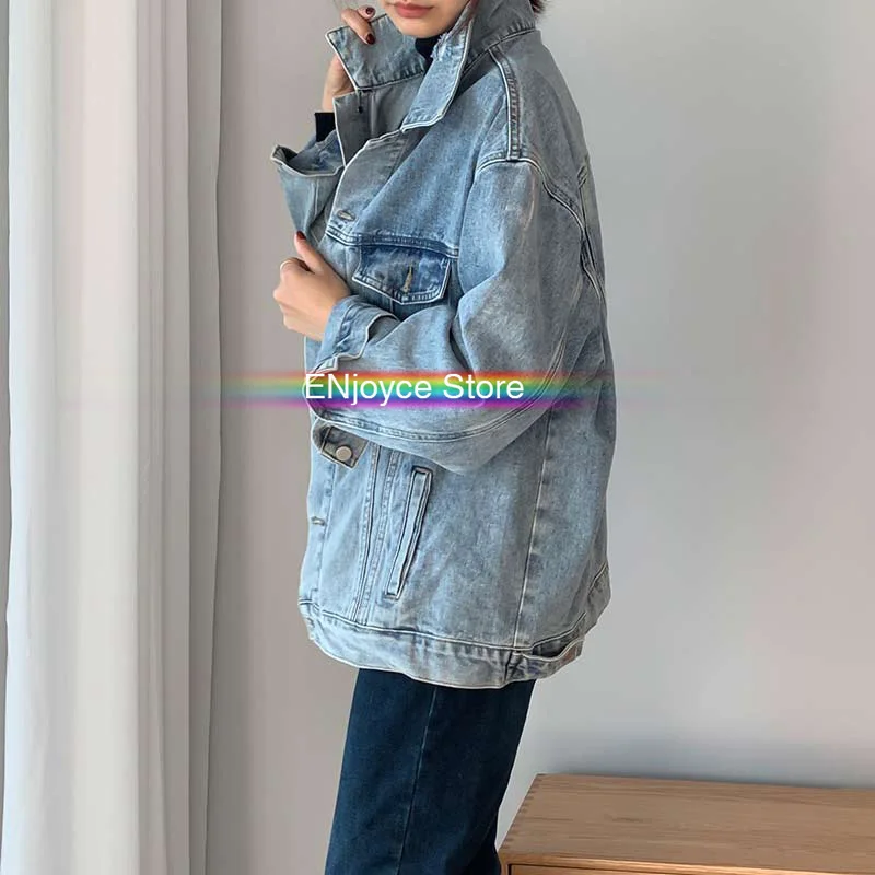 Женская джинсовая куртка в стиле ретро большого размера с отложным воротником