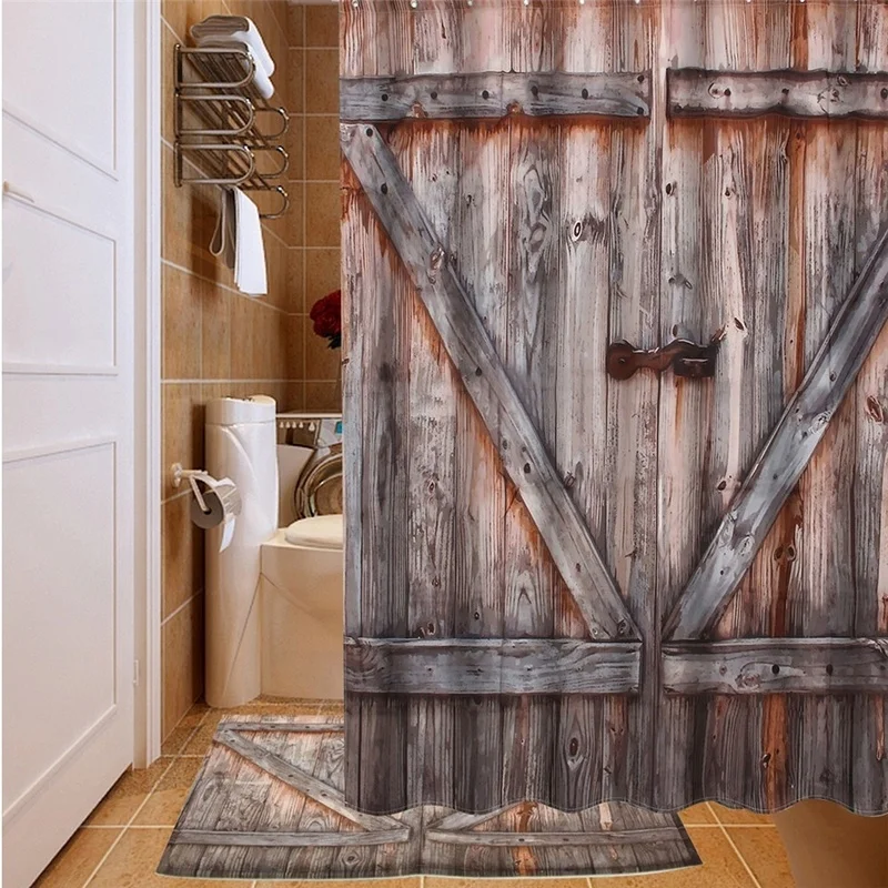 3D Винтаж деревянная дверь Водонепроницаемый Ванная комната 180*180 см душ Шторы