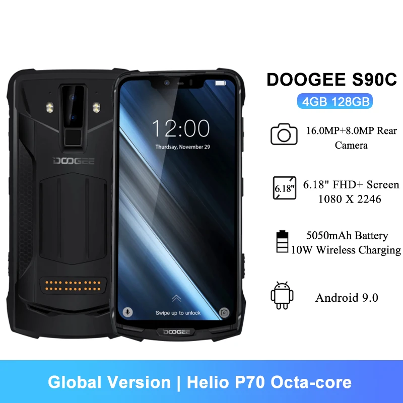 

Global Version DOOGEE S90C Android Smartphones 4GB 128GB 6.18 inch Helio P70 Octa Core 5050mAh NFC Mobile Phone IP68/IP69K