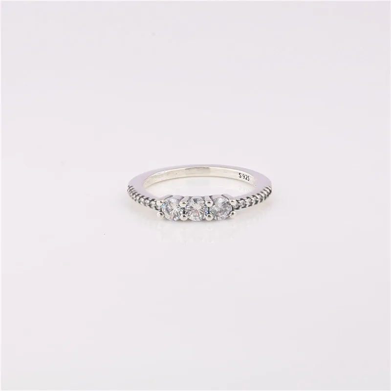 925 пробы Серебряное кольцо Белый Циркон CZ прозрачное трехкаменное для девочек