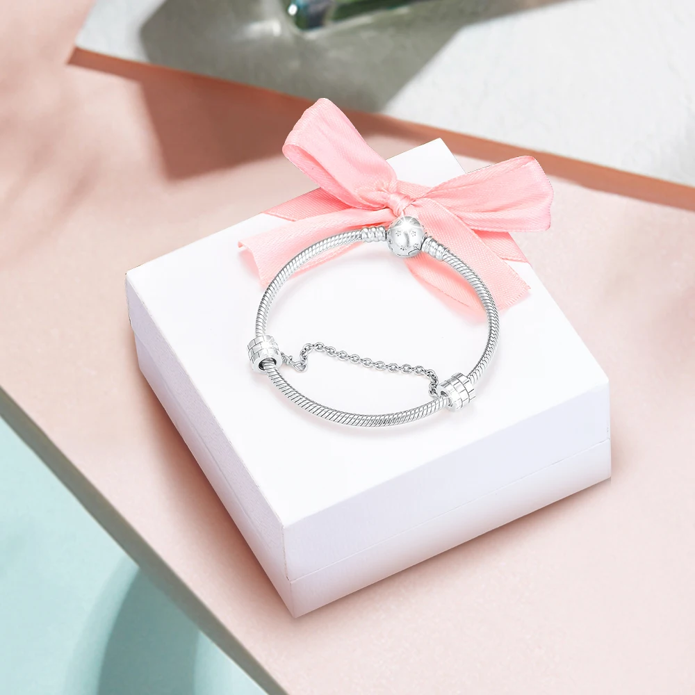 Женская абстрактная цепочка из серебра 925 пробы с бусинами