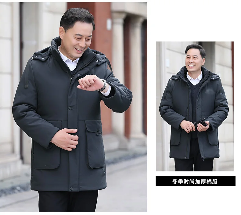 Men Winter Parkas Warm Thick Lightweight Hooded Puffer Basic Coat Man Black Gray Hood Quilted Liner Detachable Jacket Outerwear
