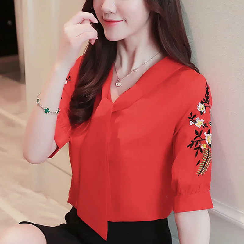 2019 шифоновая Женская Офисная рубашка блузка с коротким рукавом летние женские