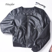 fitaylor spring faux leather jacket women plus size s 5xl o neck zipper casual jacket female short biker jacket black pink coat