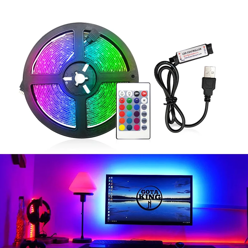 

USB LED Strip Light RGB 2835 50CM 5M DC 5V Powered Backlight Flexible Ribbon Decor Screen TV Background Lighting