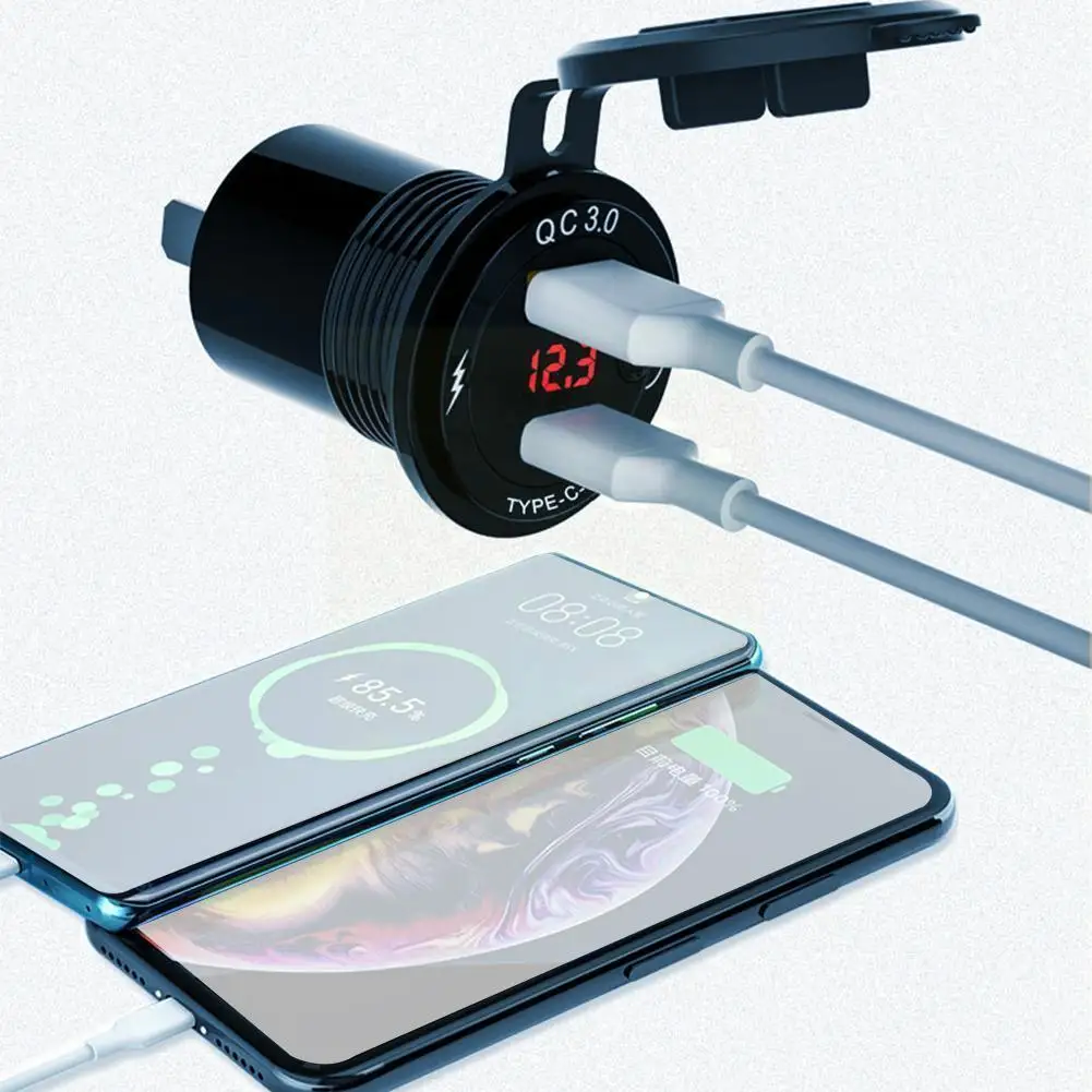 

LED Display 36W 12V USB Socket Car QC3.0 Metal Switch Tablet Car Lighter Plug Truck Socket Waterproof Universal For Phone C P0F3