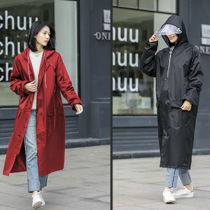 

Hooded Waterproof Raincoat Ladies Hiking Long Camping Raincoat Travel Motorcycle Veste De Pluie Femme Raining Coat Women EA60YY