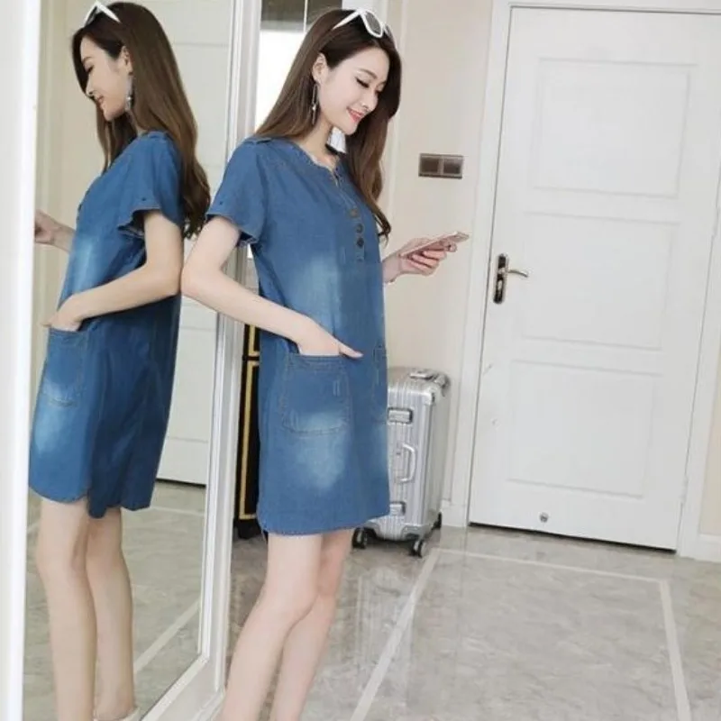 Винтажное летнее джинсовое платье для девочек Школьное ТРАПЕЦИЕВИДНОЕ ПЛАТЬЕ