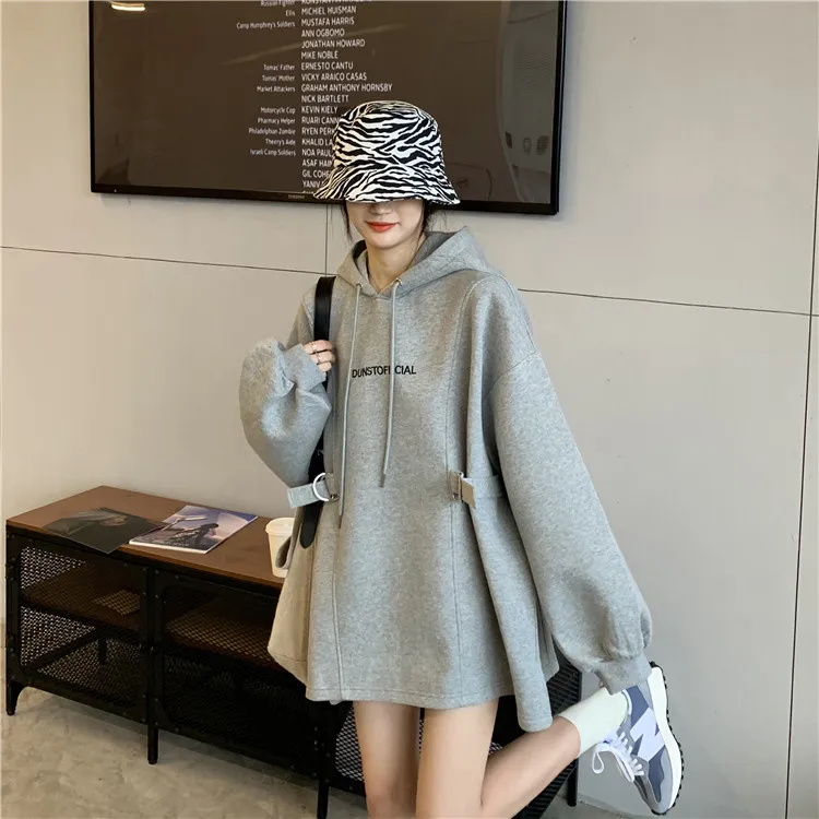 

XZ1119 2021 Autumn women loose western style hooded pullover and cashmere Sweatshirts