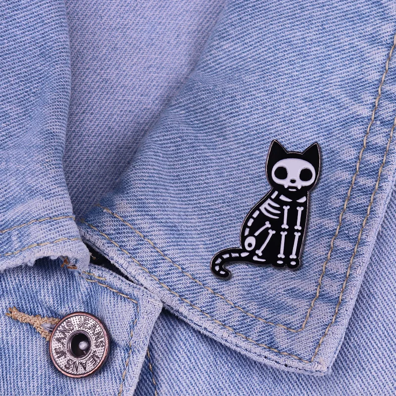 Эмалированная заколка в виде кошек скелета милый ужасный рентгеновский значок с
