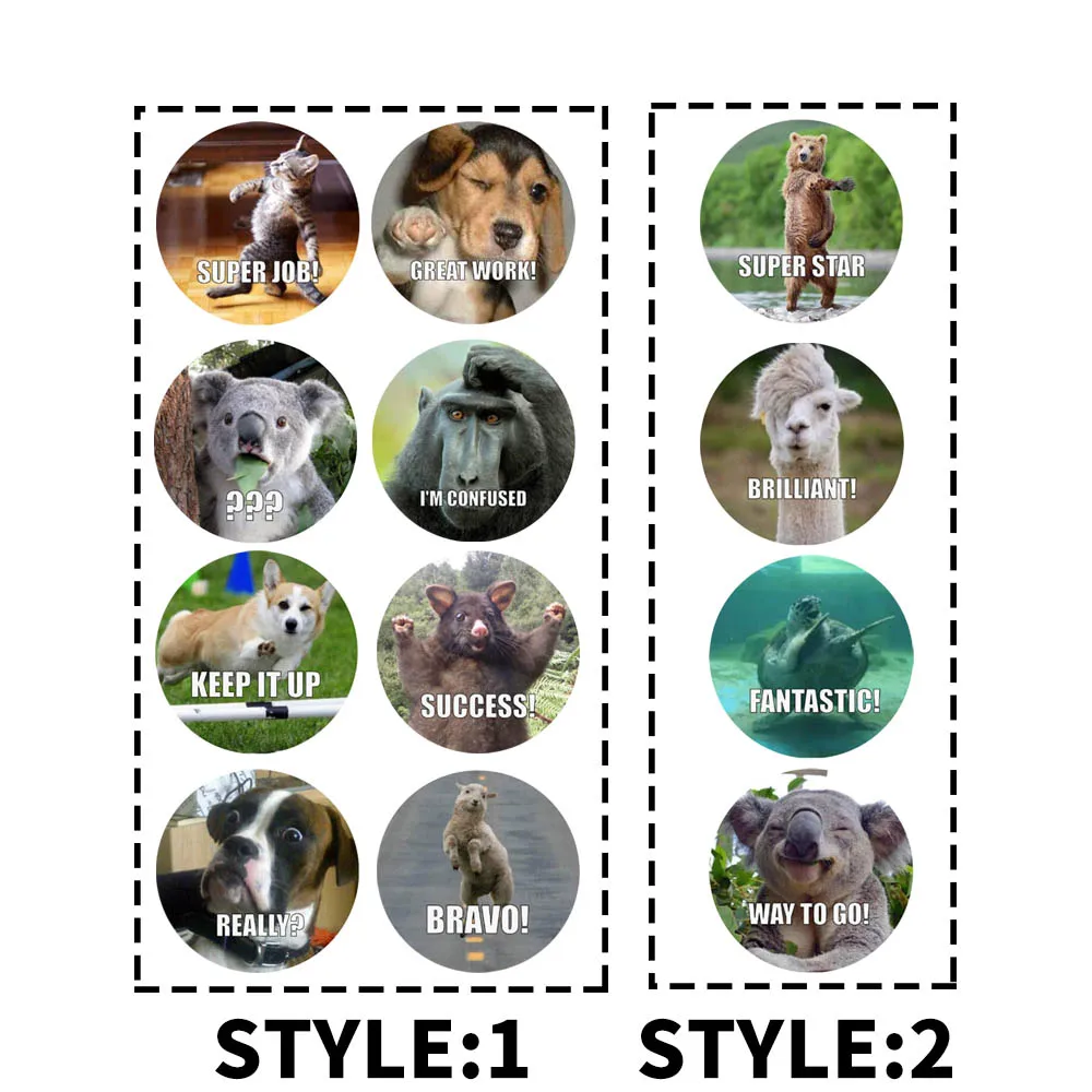Pegatinas de dibujos de animales para ni&ntilde;os, pegatinas motivadoras e motivadoras para profesores, juguetes de moda, 500 Uds. Por rollo-1