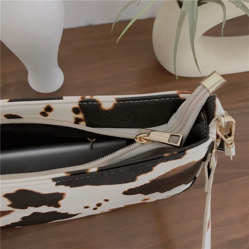 

All Match Women Messenger Bag Ladies Fashion Cute Cow Pattern Baguette Handbags Vintage PU Leather Female Armpit Shoulder Bag