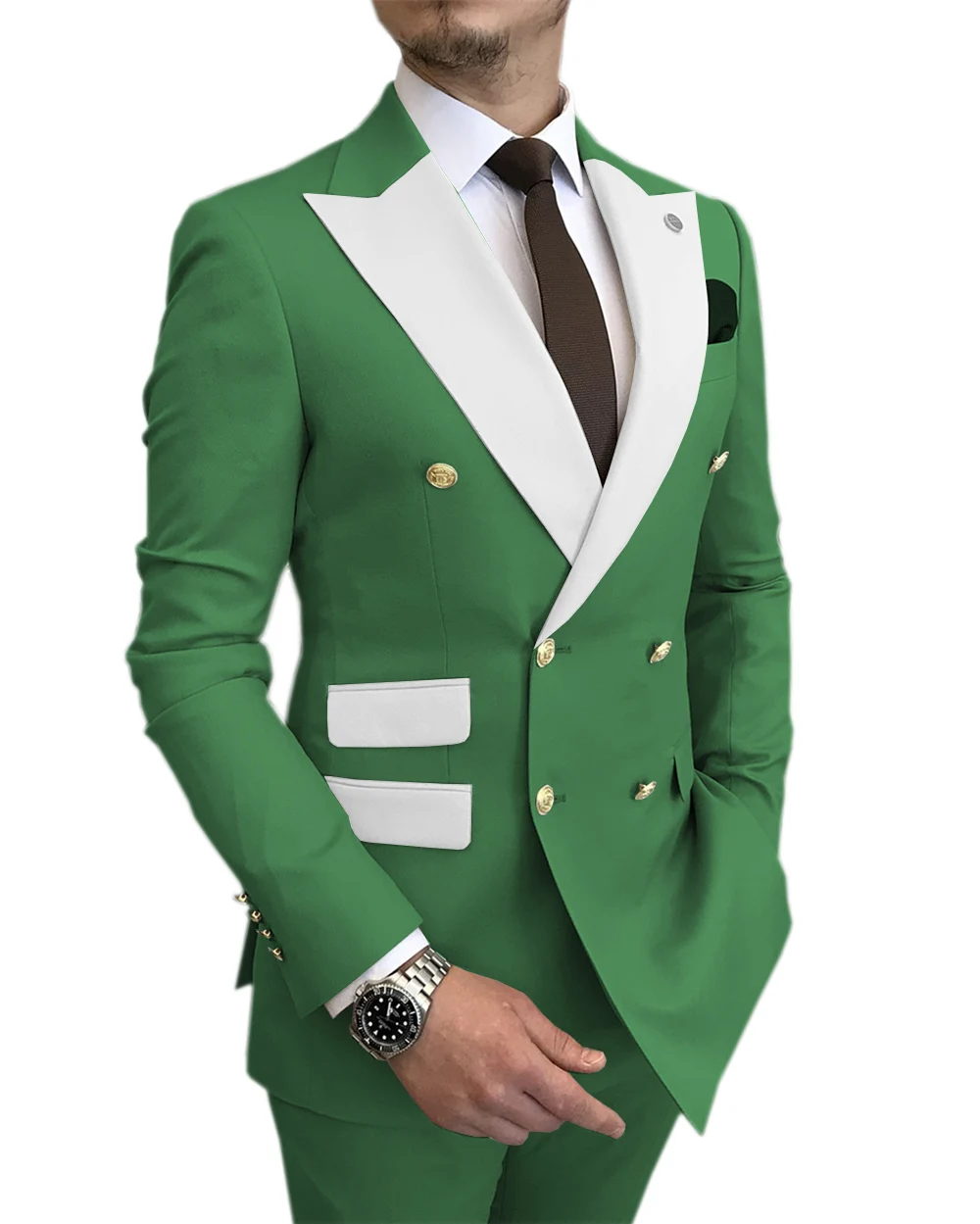 SZMANLIZI Green Peaked Lapel Gold Buttons Double Breasted Groom Tuxedos Groomsmen Wedding Suits 2 Pieces Set Male Prom Clothing