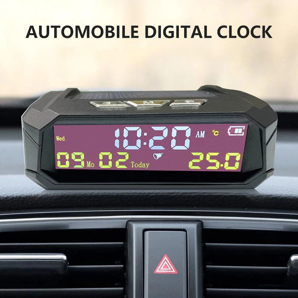 

Solar Car Digital Clock Thermometer with Date Auto Truck Dashboard Clock Multi-Functional Monitor Calendar Time Date LCD