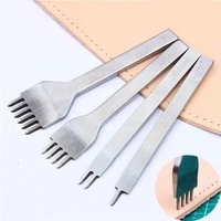 4pcs set leather craft tool handmade leather threading chisel graving stitching lacing hole punches 1246 prong accessories