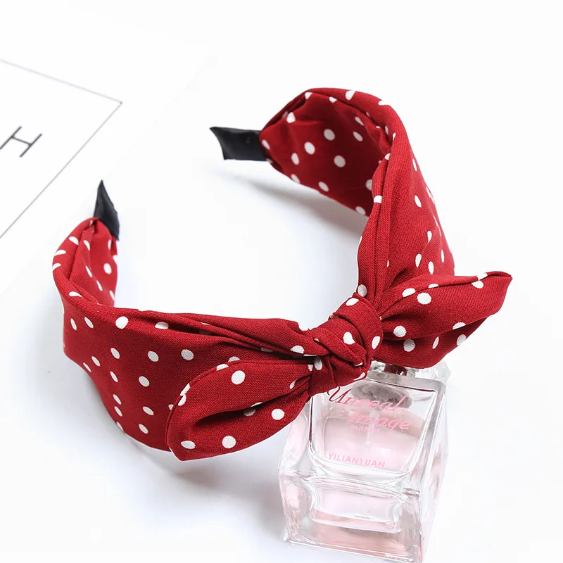 

Fashionable rabbit ear bow, sweet cloth, simple wide edge, wave point hair band new pattern
