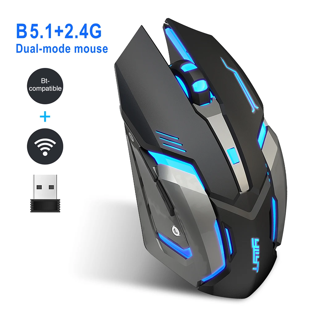 

RGB Wireless Mouse 2.4G Bluetooth Rechargeable Mouse Mute Office Computer Mice LED Backlit Ergonomic Gaming Mouse For Laptop PC