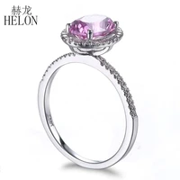 HELON Solid 10K White Gold Gorgeous Oval 8x6mm Pink Topaz  Diamonds Ladies Engagement Wedding Trendy Elegant Jewelry Ring